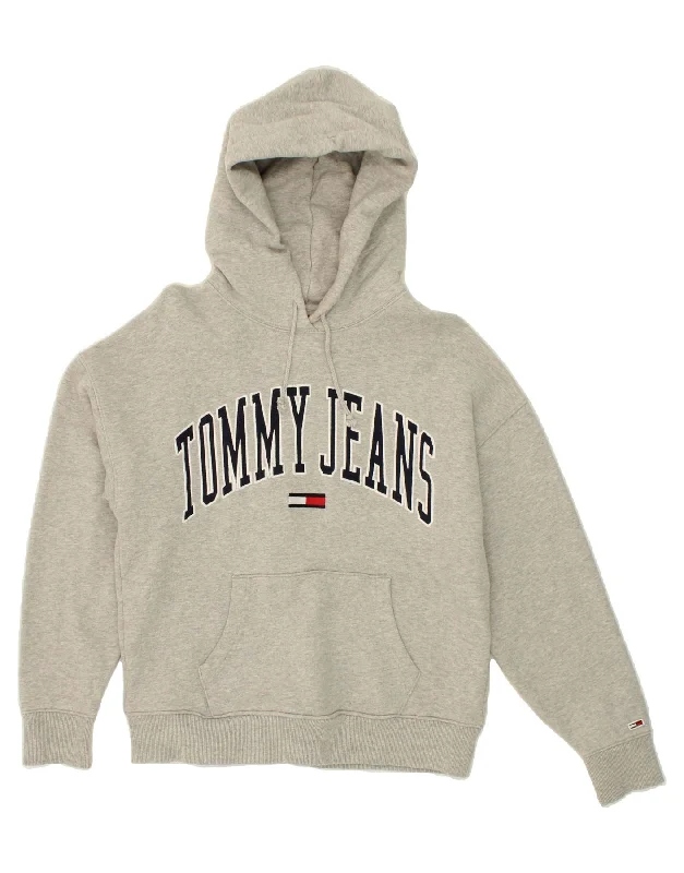 TOMMY HILFIGER Womens Oversized Graphic Hoodie Jumper UK 6 XS Grey Hoodie with V-Neck Classic Versatile