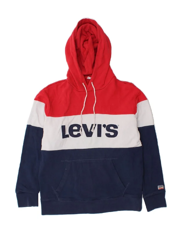 LEVI'S Mens Graphic Hoodie Jumper Medium Multicoloured Colourblock Cotton Hoodie with Slit Hem Functional Movement