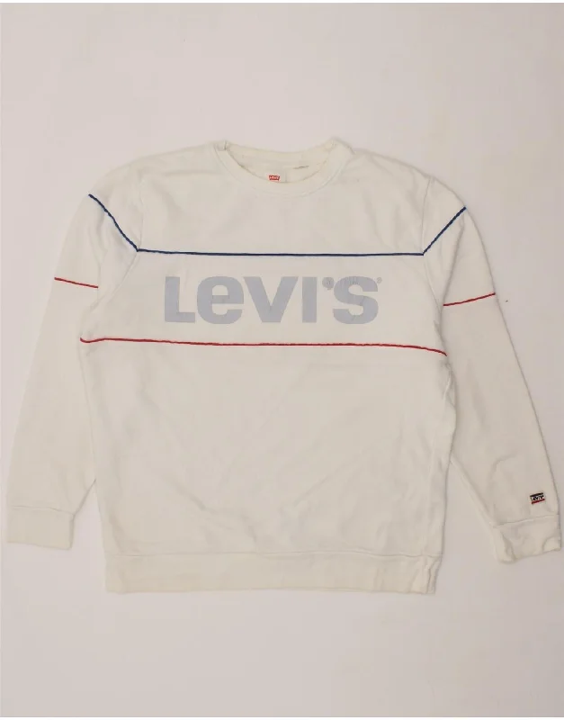 LEVI'S Mens Sweatshirt Jumper XL White Cotton Hoodie with Batwing Sleeves Loose Dramatic