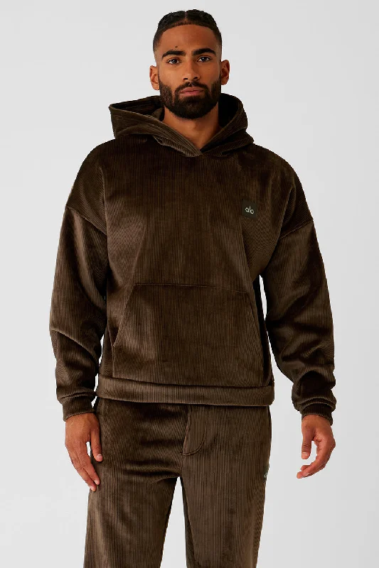 Velour Baller Hoodie - Espresso Hoodie with Raw Hem Edgy Unfinished