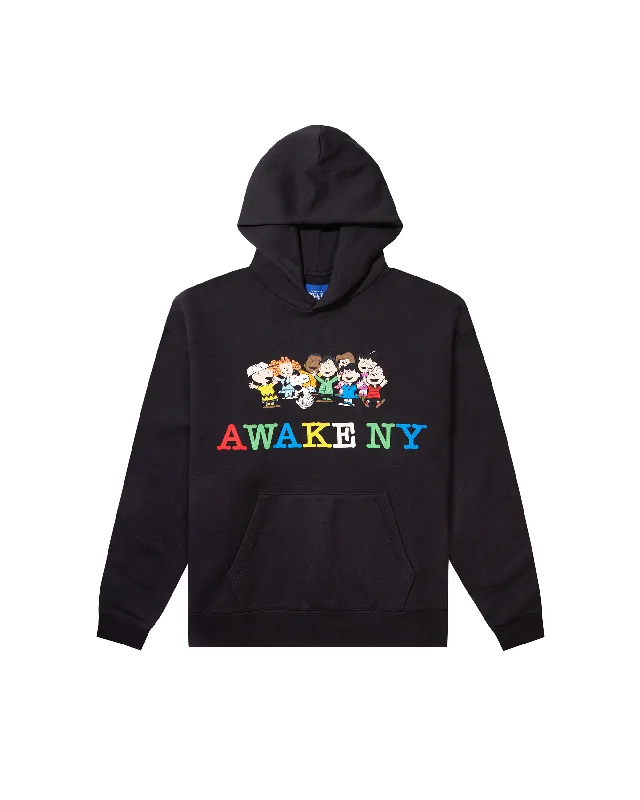 Peanuts Printed Hooded Sweatshirt - Black Hoodie with Hem Applique Textured Unique