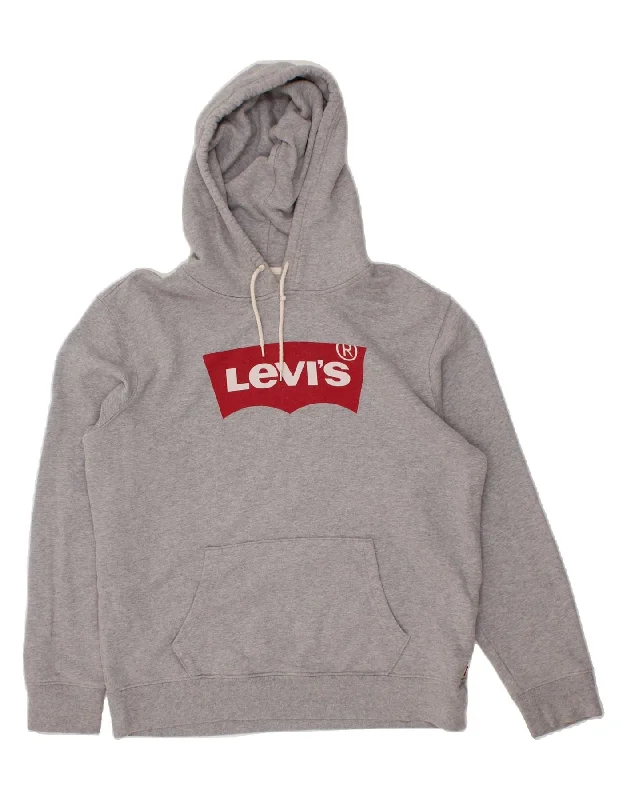 LEVI'S Mens Standard Fit Graphic Hoodie Jumper Medium Grey Cotton Hoodie with Rolled Sleeves Casual Relaxed