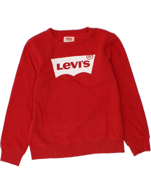 LEVI'S Girls Graphic Sweatshirt Jumper 13-14 Years Red Hoodie with Side Slits Relaxed Casual