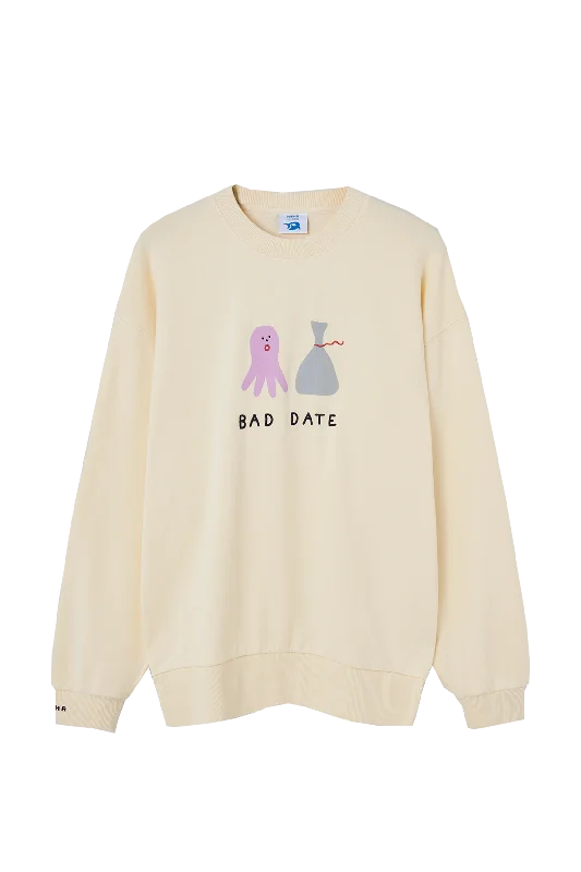 Bad Date Sweatshirt Beige Hoodie with Logo Branding Identity