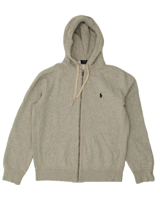 POLO RALPH LAUREN Mens Zip Hoodie Sweater Medium Grey Cotton Hoodie with Full-Zip Functional Layering