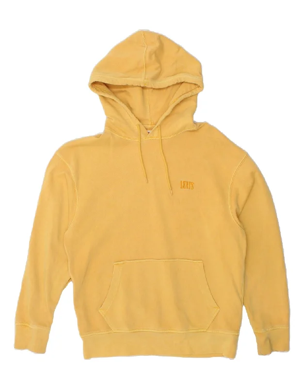 LEVI'S Mens Relaxed Fit Hoodie Jumper Small Yellow Cotton Hoodie with Exposed Zipper Edgy Industrial