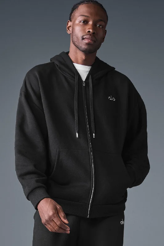 Accolade Full Zip Hoodie - Black Hoodie with Raglan Sleeves Sporty Comfortable