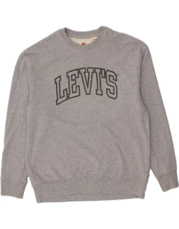 LEVI'S Mens Relaxed Fit Graphic Sweatshirt Jumper Medium Grey Cotton Hoodie with Front Slit Layering Stylish