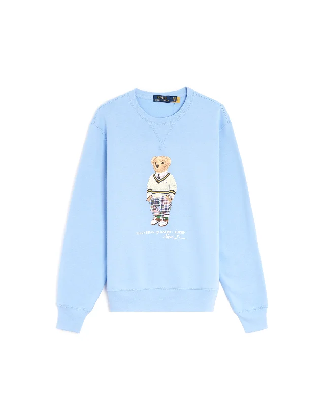 Bear Sweatshirt - Blue Hoodie with Hem Frayed Vintage Worn