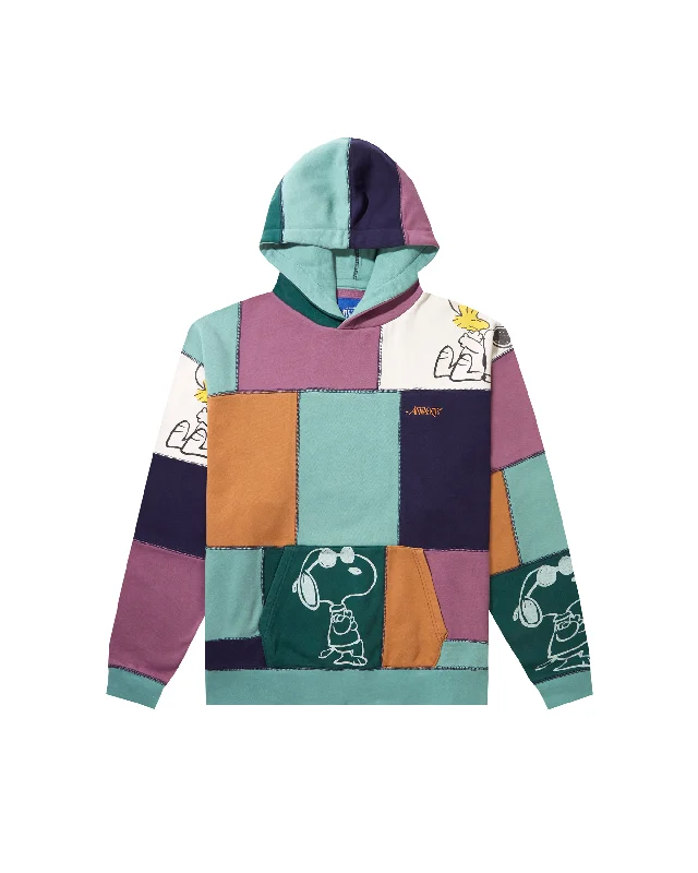 Peanuts Patchwork Hooded Sweatshirt - Multi Hoodie with Hem Embroidery Detailed Premium