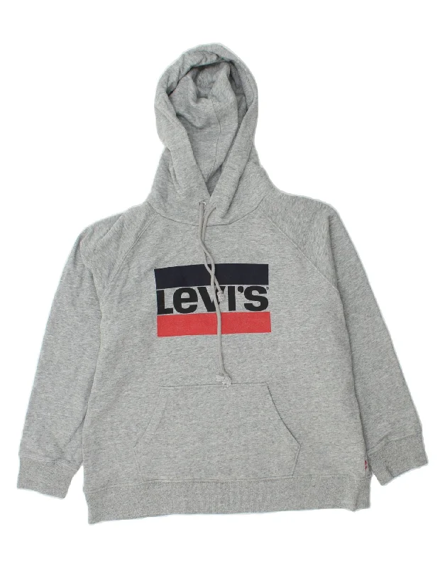 LEVI'S Mens Graphic Hoodie Jumper Large Grey Cotton Hoodie with Reflective Safety Nightwear