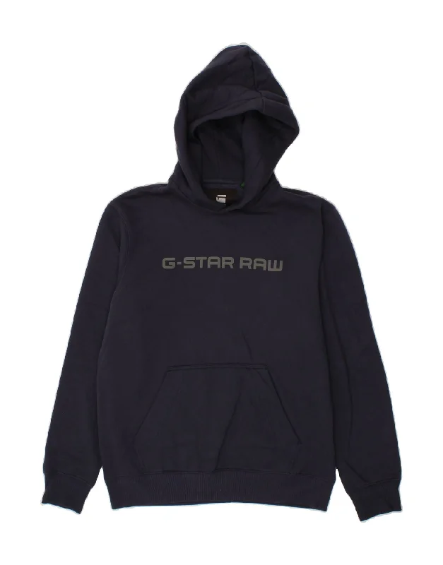 G-STAR Mens Graphic Hoodie Jumper Medium Navy Blue Cotton Hoodie with Raglan Sleeves Sporty Comfortable