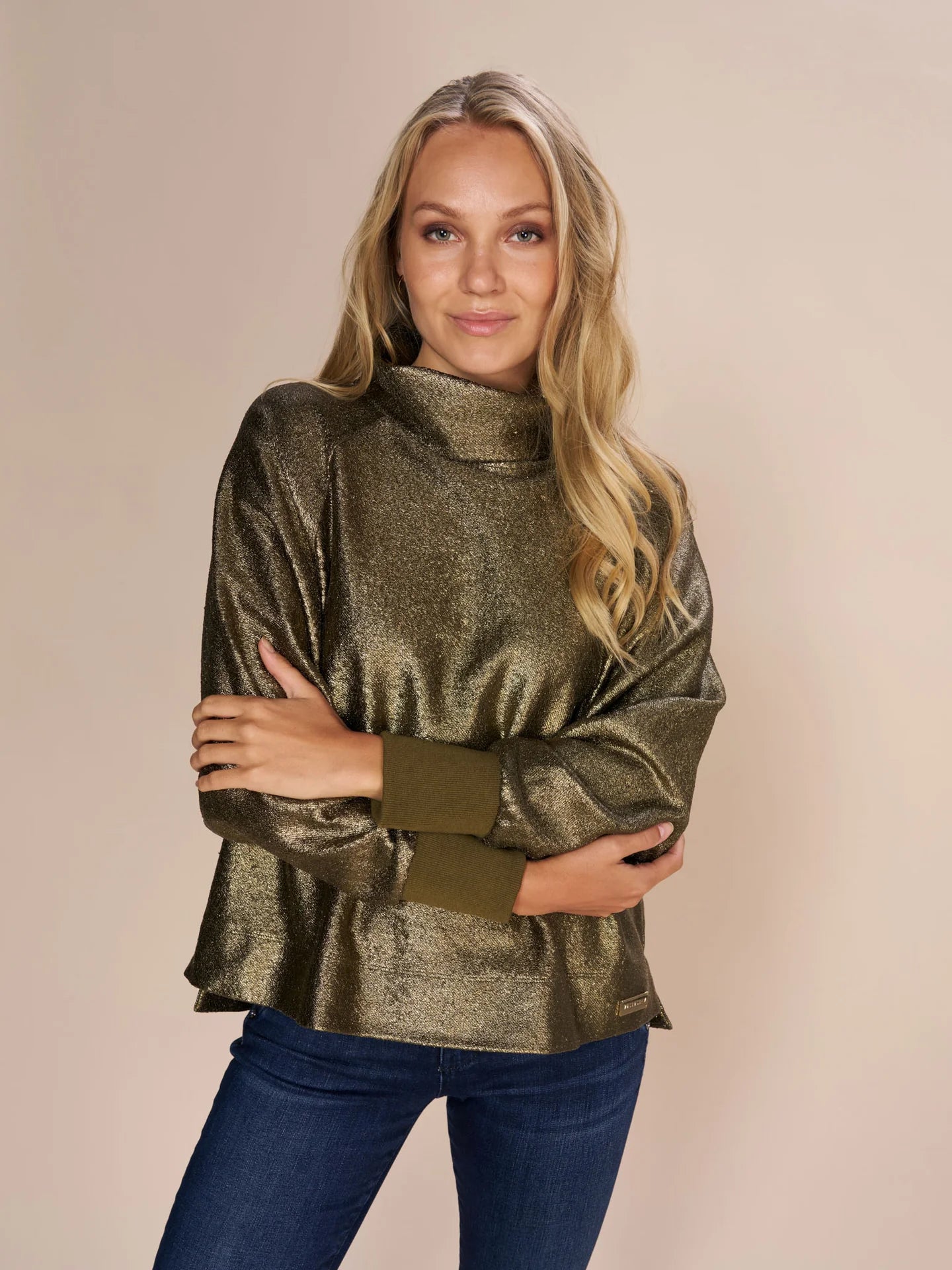 Mos Mosh Hunt Foil Rollneck Sweatshirt-Antique Brass-157880 Hoodie with Thumb Holes Functional Cozy