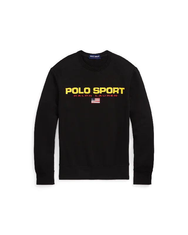 Polo Sport Sweatshirt - Black Hoodie with Hem Drawcord Adjustable Customizable