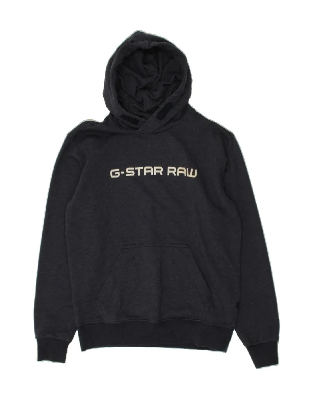 G-STAR Mens Graphic Hoodie Jumper Small Navy Blue Cotton Hoodie Dress Longline Feminine