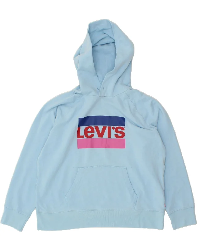 LEVI'S Womens Graphic Hoodie Jumper UK 16 Large Blue Cotton Hoodie with Relaxed Fit Easy Casual