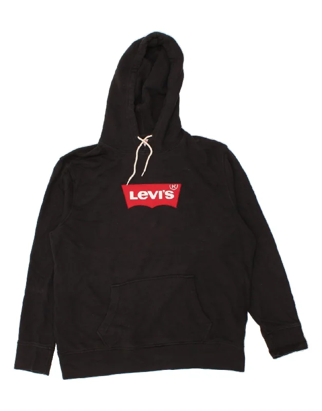 LEVI'S Mens Graphic Hoodie Jumper XL Black Cotton Hoodie with Elastic Cuffs Stretchable Comfortable