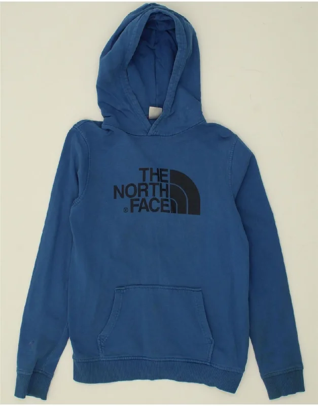 THE NORTH FACE Girls Graphic Hoodie Jumper 14-15 Years XL Blue Cotton Hoodie with Double Zipper Versatile Adjustable