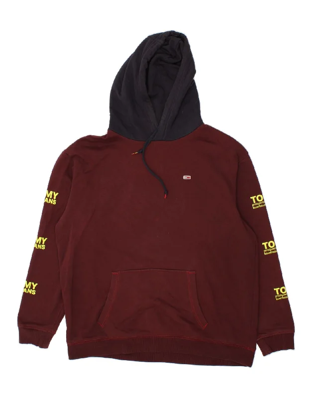 TOMMY HILFIGER Mens Regular Fit Graphic Hoodie Jumper 2XL Maroon Cotton Hoodie with Lace Feminine Delicate