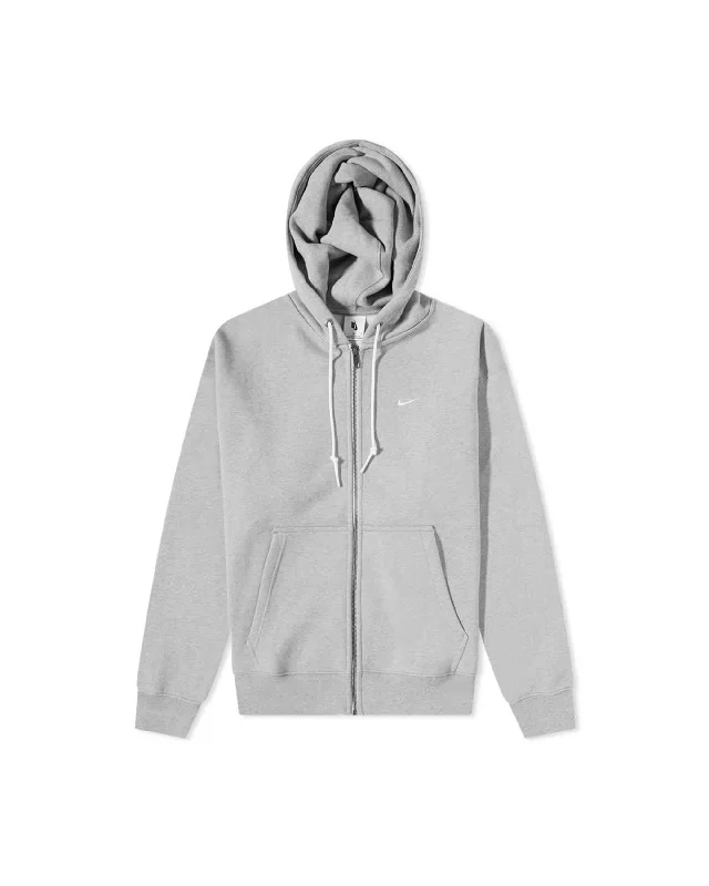 Solo Swoosh Full Zip Sweatshirt Hoodie - Heather Gray / White Hoodie with Half-Zip Sporty Casual