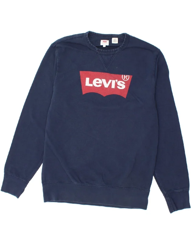 LEVI'S Mens Graphic Sweatshirt Jumper Medium Navy Blue Cotton Hoodie with Hem Elastic Stretchable Comfortable