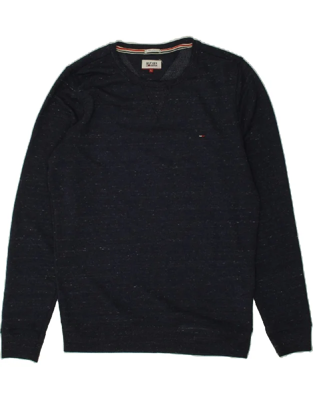 TOMMY HILFIGER Mens Sweatshirt Jumper Large Navy Blue Flecked Hoodie Jacket Zipper Layering