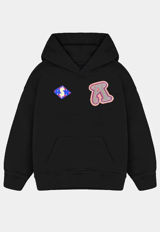 Ashluxe Patch Logo Hoodie Black Hoodie with Turtle Neck Cozy Winter