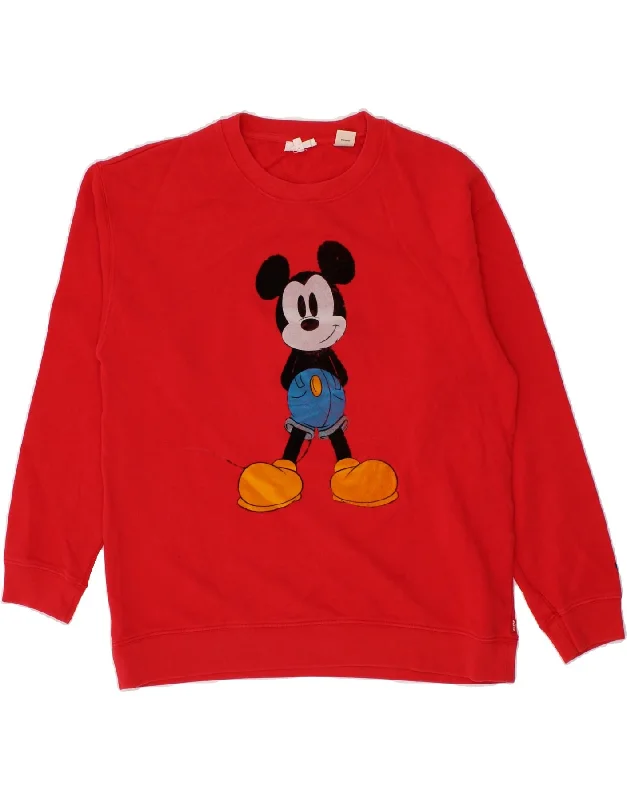 LEVI'S Mens Mickey Mouse Graphic Sweatshirt Jumper Small Red Hoodie with Hem Lace Feminine Delicate