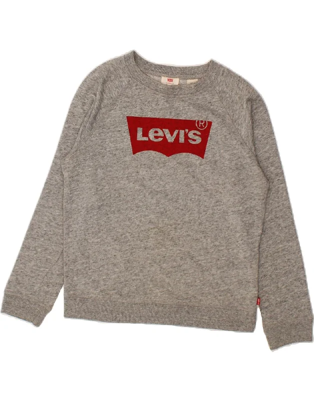 LEVI'S Womens Graphic Sweatshirt Jumper UK 10 Small Grey Flecked Hoodie with Mesh Breathable Sporty