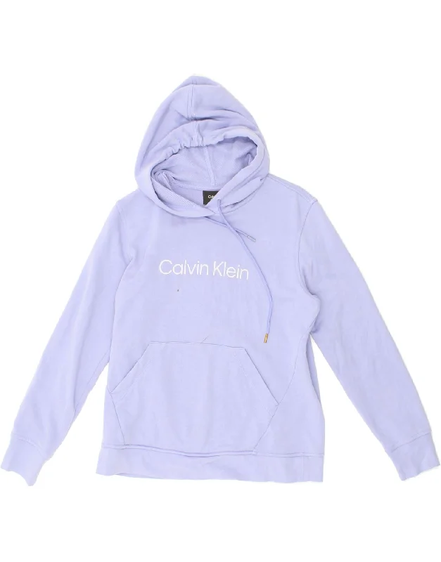 CALVIN KLEIN Womens Graphic Hoodie Jumper UK 14 Medium Purple Hoodie with Rhinestones Sparkly Elegant