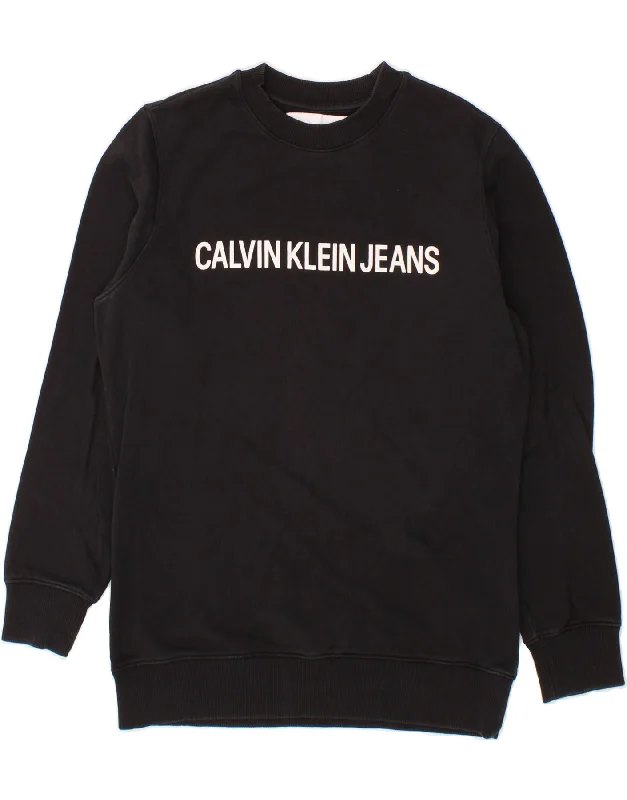 CALVIN KLEIN JEANS Mens Graphic Sweatshirt Jumper Medium Black Cotton Hoodie with Half-Zip Sporty Casual