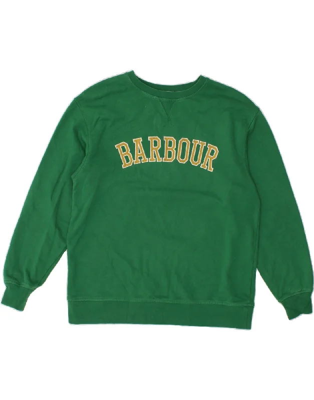 BARBOUR Womens Graphic Oversized Sweatshirt Jumper UK 10 Small Green Hoodie with Pattern Geometric Abstract