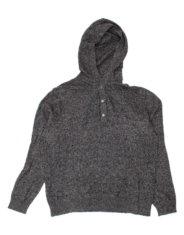 MICHAEL KORS Mens Button Neck Hoodie Jumper XL Grey Cotton Hoodie with Drawcord Adjustable Secure