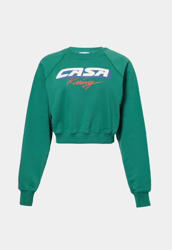 Casablanca Casa Racing Printed Cropped Sweatshirt Green Hoodie with Applique Textured Unique