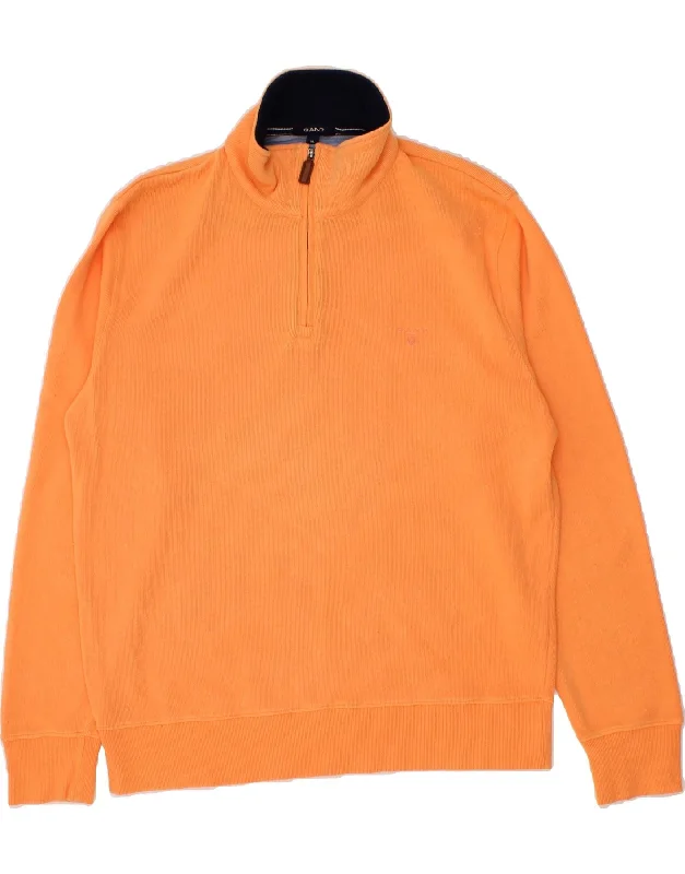 GANT Mens Zip Neck Sweatshirt Jumper XL Orange Cotton Hoodie with High-Low Hem Asymmetrical Trendy