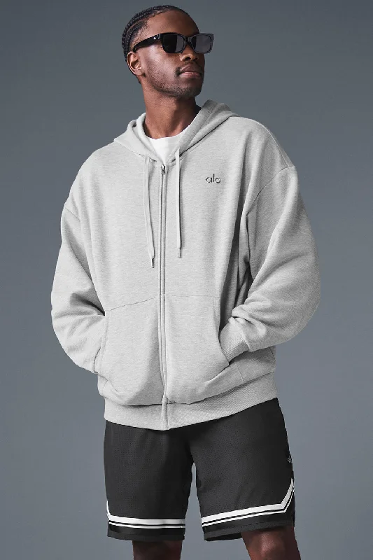 Accolade Full Zip Hoodie - Athletic Heather Grey Hoodie with Drop Shoulder Relaxed Streetwear