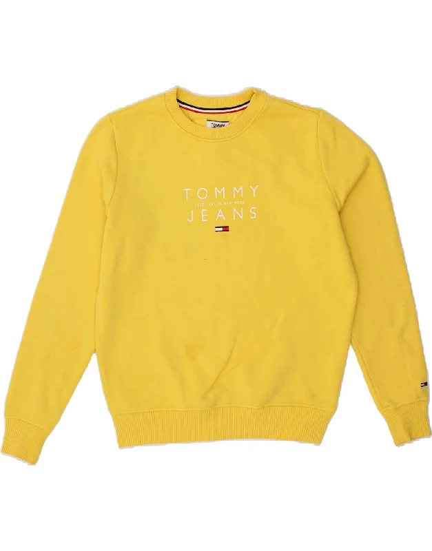 TOMMY HILFIGER Womens Oversized Sweatshirt Jumper UK 10 Small Yellow Hoodie with Gradient Ombre Colorful