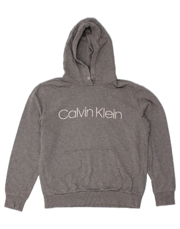 CALVIN KLEIN JEANS Mens Graphic Hoodie Jumper Medium Grey Cotton Hoodie with Reflective Safety Nightwear