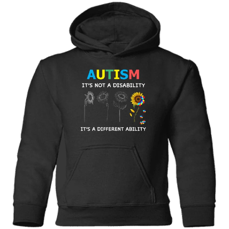 Autism It's Not A Disability It's A Different Ability Sunflower Pullover Hoodie Hoodie with Raglan Sleeves Sporty Comfortable