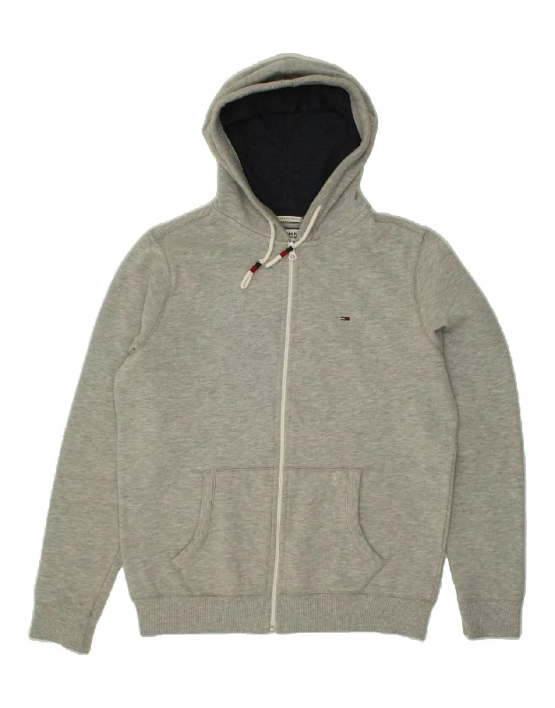 TOMMY HILFIGER Mens Zip Hoodie Sweater Medium Grey Cotton Hoodie with Half-Zip Sporty Casual