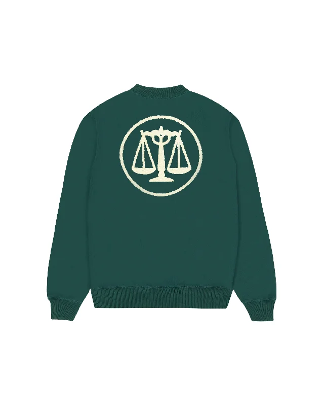 Fleece Crewneck Sweatshirt - Emerald Green Hoodie with Embroidery Detailed Premium