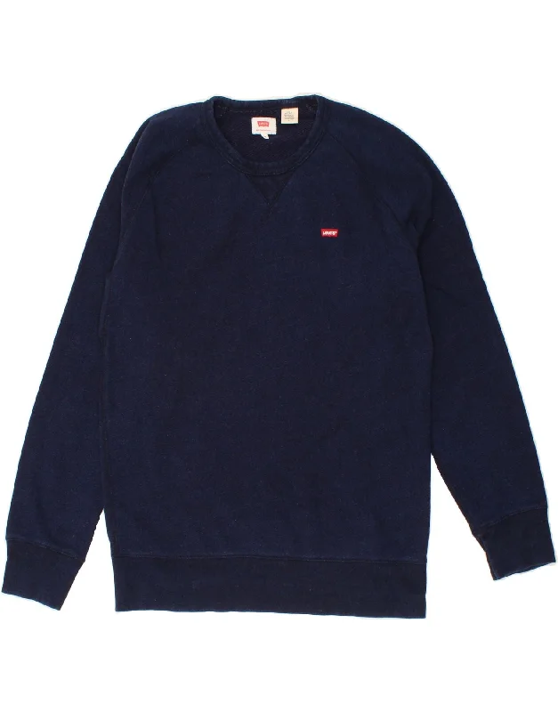 LEVI'S Mens Sweatshirt Jumper Medium Navy Blue Cotton Hoodie with High-Low Hem Asymmetrical Trendy