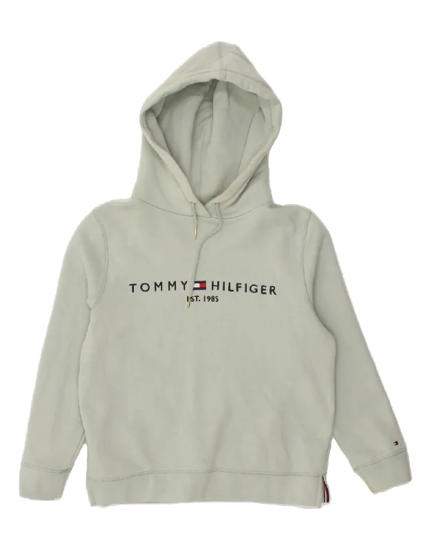 TOMMY HILFIGER Womens Loose Fit Graphic Hoodie Jumper UK 14 Medium Blue Hoodie with Strings Custom Fit Adjustable