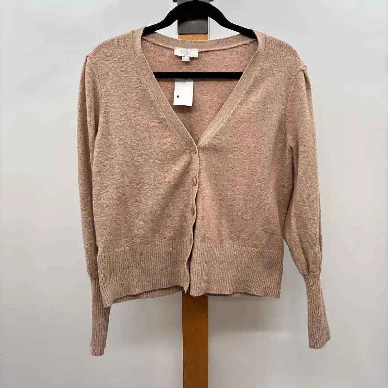 Loft Women's Size L Tan Heathered Cardigan Anti-Pilling Anti-Shrink Durable