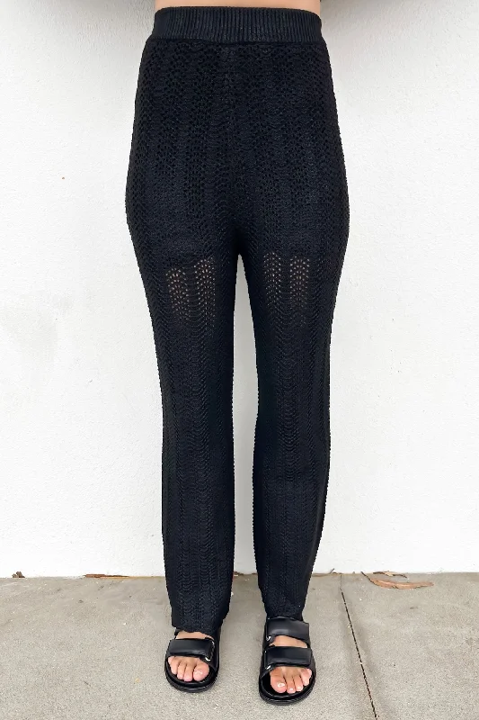 Aylin Crochet Pant Black Trendy High-Waist Trousers