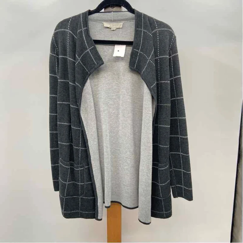 Loft Women's Size XS Gray Grid Cardigan Collared Crew Neck Turtle Neck