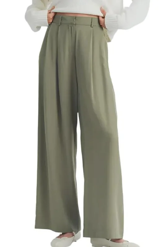 Olive Essence Wide-Leg Trousers Trousers fashionable trendy