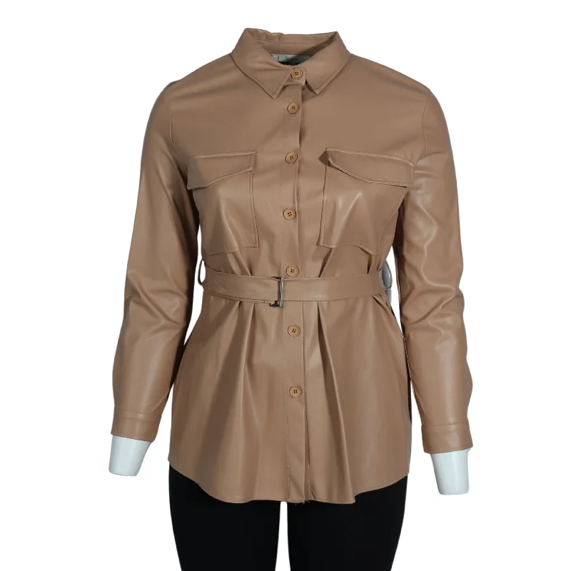 SATEEN - Faux Leather Jacket Tiered Jacket Buttoned Jacket Zippered Jacket