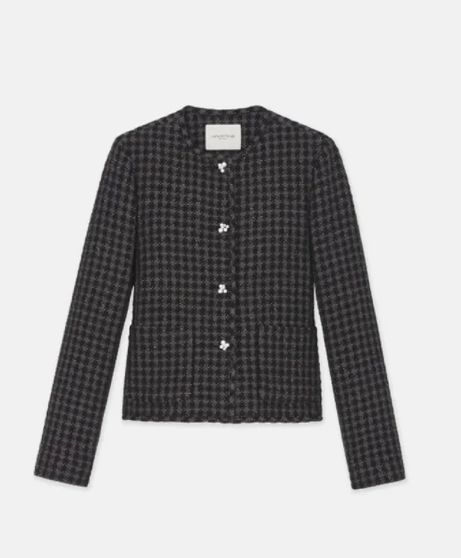 Honeycomb Tweed Collarless Cropped Jacket Elasticated Jacket Padded Jacket Insulated Jacket