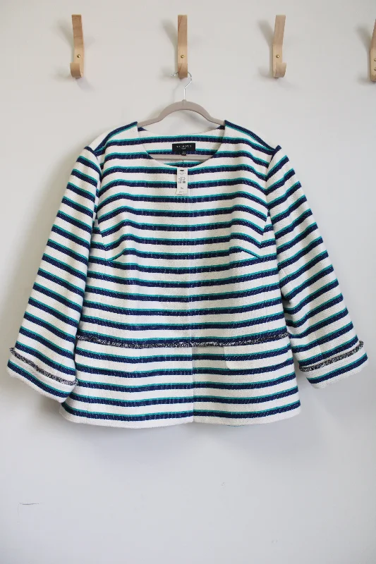 NEW Talbots Blue Striped Jacket | 24W Satin Fabric Silk Fabric Chiffon Fabric